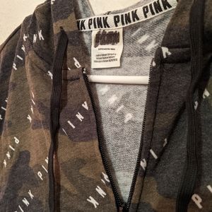 Pink/Victoria's Secret camo zip up hoodie  size small